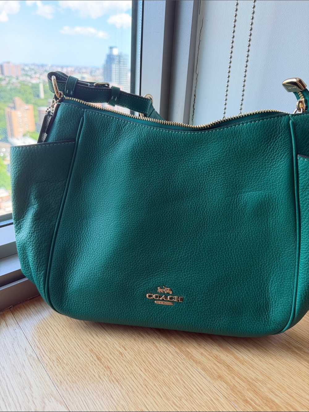 Coach Teal Green Pebbled Leather Shoulder Bag with Gold Hardware